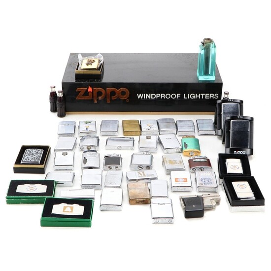 Zippo, Ronson, Scripto and Other Lighters with Coca-Cola USA and Zippo Sign