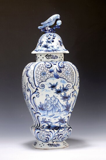 large lidded vase, Delft, 19th c., manufacturer's mark...