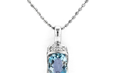 0.72 tcw Aquamarine Pendant Platinum - Necklace with pendant - 0.65 ct Aquamarine - 0.07 ct Diamonds - No Reserve Price