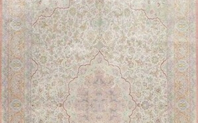 100% Silk Antique Floral Qum Persian Area Rug 6x10
