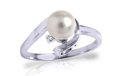 1.01 CTW 14K Solid White Gold Ring Natural Diamond Cultured Pearl