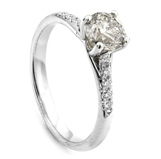 1.04 tcw Diamond Ring - 14 kt. White gold - Ring - 0.92 ct Diamond - 0.12 ct Diamonds - No Reserve Price