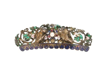 Antique Silver and Enamel Hair Comb