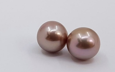 10x11mm Round Pink Edison Pearls - 14 kt. White gold - Earrings