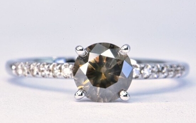 1.12 ct Natural Fancy Dark Brown Gray SI2 - 14 kt. White gold - Ring - 1.01 ct Diamond - Diamonds, No Reserve Price