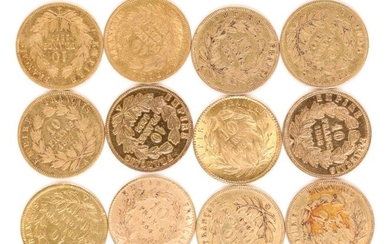 12 pieces of 10 Francs gold Napoleon III head unguarded...