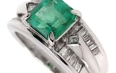 1.28ct Colombia Emerald and 0.38ct Diamonds - IGI Report Platinum - Ring Emerald
