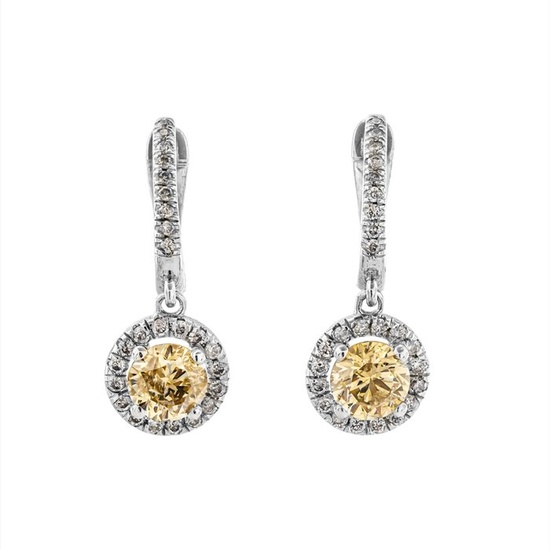 1.31 tcw Diamond Earrings - 14 kt. White gold - Earrings - 1.03 ct Diamond - 0.28 ct Diamonds - No Reserve Price