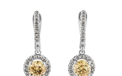 1.31 tcw Diamond Earrings - 14 kt. White gold - Earrings - 1.03 ct Diamond - 0.28 ct Diamonds - No Reserve Price