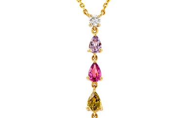 1.35 tcw Diamond Pendant - 14 kt. Yellow gold - Necklace with pendant - 0.10 ct Diamond - 1.25 ct Sapphires - No Reserve Price
