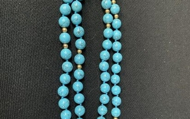 14 K Gold And Turquoise Beaded Necklace