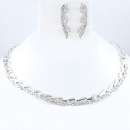 14 K White Gold IGI Cert. Diamond Necklace & Earrings