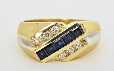 14 kt. Bicolour, White gold, Yellow gold - Ring - 0.30 ct Diamond - Sapphire