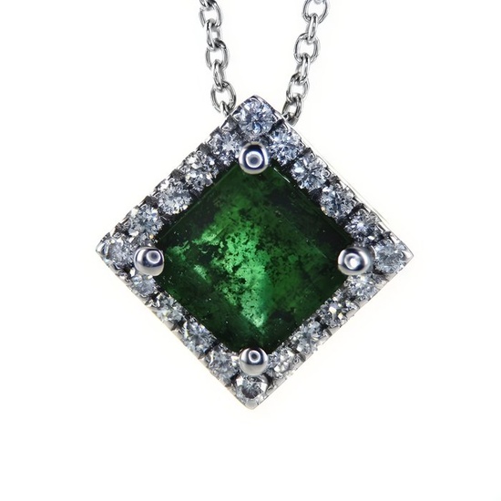 14 kt. Gold - Necklace with pendant - 0.56 ct Emerald - Diamonds