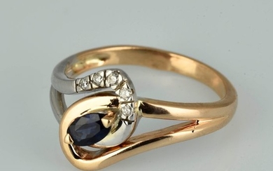 14 kt. Gold - Ring - 0.31 ct Sapphire - Diamond