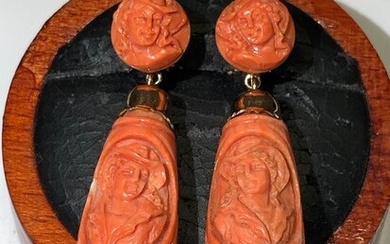 14 kt. Pink gold - Earrings drop-engraved momo coral
