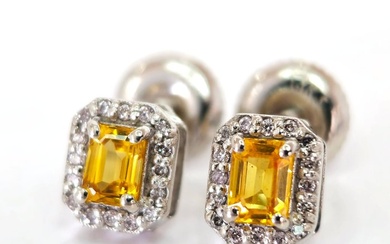 14 kt. White gold - Earrings - 0.60 ct Sapphire - Diamond