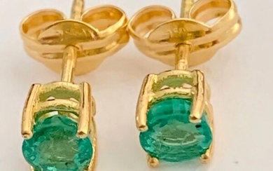 14 kt. Yellow gold - Earrings - 0.64 ct Emerald