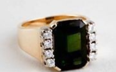 14 kt. Yellow gold - Goldsmith Germany Ring - 7.32 ct Tourmaline (natural) - Diamonds - Top quality gemstones