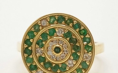 14 kt. Yellow gold - Ring - 1.10 ct Emerald - Diamonds