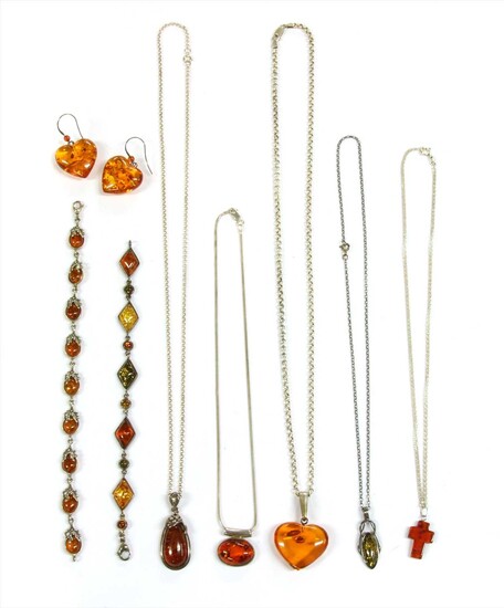 A quantity of silver amber set jewellery