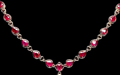 14K GOLD 7.65 CT VIVID RED NATURAL RUBY & DIAMOND NECKLACE