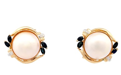 14K Gold Mabe Pearl Sapphire Earrings