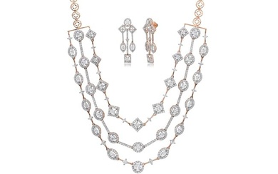 14K Rose Gold 15.59tcw Diamond Necklace and Earring Set