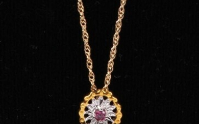 14K YELLOW GOLD NECKLACE W/ RUBY CROSS PENDANT