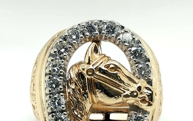 14K Yellow Gold Diamond Horsehead Horseshoe Ring