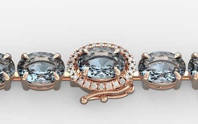 15.25 ctw Aquamarine & Diamond Eternity Micro Bracelet 14k Rose Gold