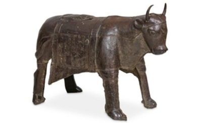A MASSIVE CHINESE CAST-IRON MODEL OF A BULL.