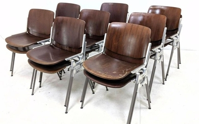16 CASTELLI Molded Walnut & Aluminum Stacking Chairs. S