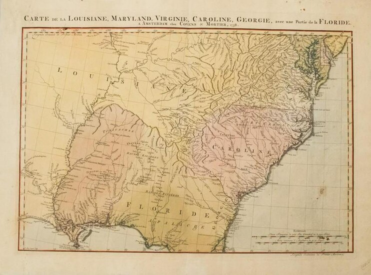 1758 Covens and Mortier Map of Southeast US -- Carte de