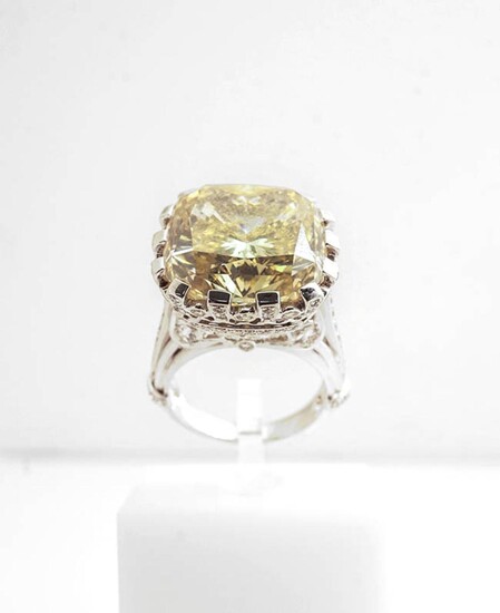 18-Karat White-Gold, Fancy Brownish-Yellow Diamond and Diamond Ring