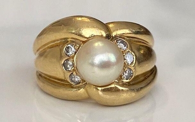 18 kt. Akoya pearl, Yellow gold, 7.40mm - Ring