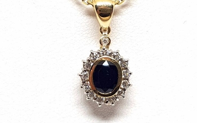 18 kt. Bicolour - Necklace with pendant - 2.56 ct Sapphire - Diamond