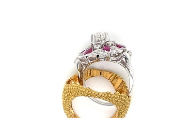 18 kt. Gold, Pink gold, White gold - Ring - 0.40 ct Diamond - Diamonds, Rubies