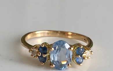 18 kt. Gold - Ring - 1.38 ct Aquamarine - Diamonds, Sapphires