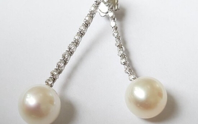 18 kt. White gold - Earrings Diamond - Pearls