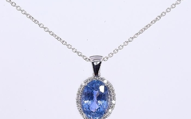 18 kt. White gold - Necklace - 3.03 ct AIGS Unheated Sapphire - Diamonds