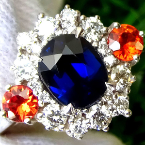 18 kt. White gold - Ring Sapphire - Diamond, Sapphire