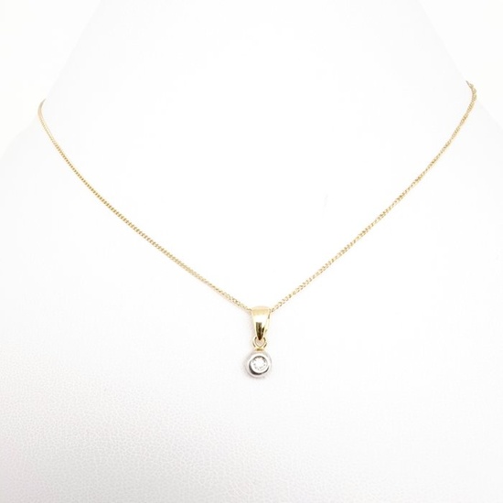 18 kt. White gold, Yellow gold - Necklace with pendant - 0.02 ct Diamond