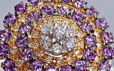 18 kt. White gold ring with 4.16ct diamonds and amethyst stones - Without reserve price!