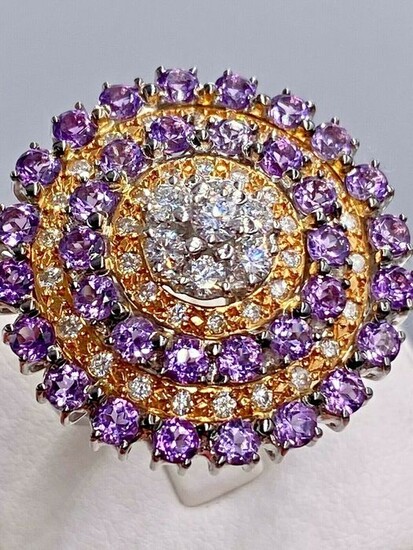 18 kt. White gold ring with 4.16ct diamonds and amethyst stones - Without reserve price!