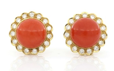 18 kt. Yellow gold - Earrings - 2.00 ct Diamond - Natural corals