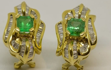 18 kt. Yellow gold - Earrings - 2.08 ct Diamond - Emerald