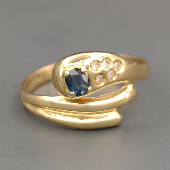 18 kt. Yellow gold - Ring - 0.25 ct Sapphire - Diamonds