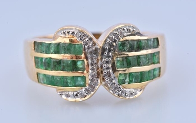 18 kt. Yellow gold - Ring - 0.30 ct Emerald - Diamonds
