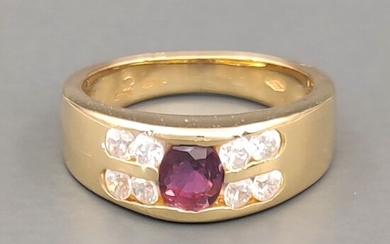 18 kt. Yellow gold - Ring - 0.30 ct Ruby - Diamonds